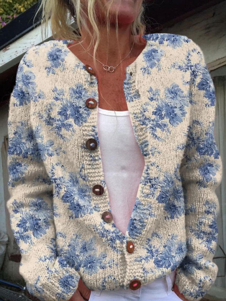 Women's Lovely Floral Art Print | Buttoned Cardigan Sweater