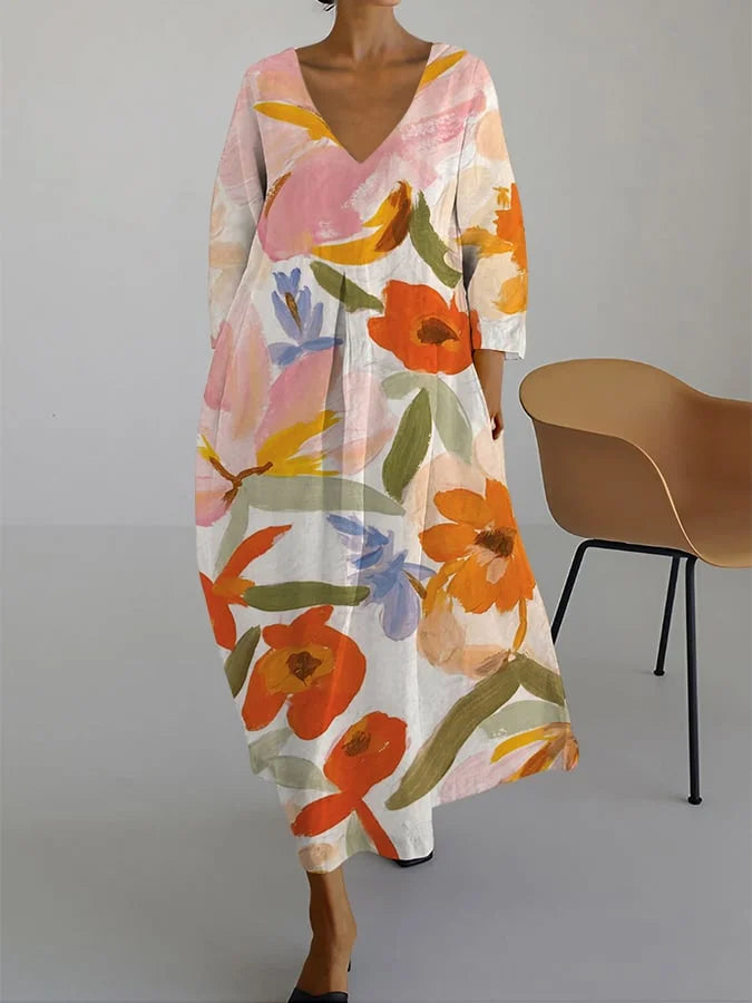 ISLA - FLORAL PRINT V-NECK DRESS